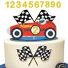 Fast 1 2 3 Cake Topper DIY Race Car Bithday Decoration with Race Car Checkered Flag DIY Letter Number for Race Car Driver Checkered Racing Themed Party view 1