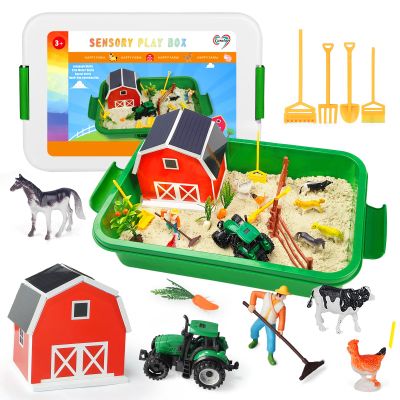 Carolart Farm Sensory BinFarm Animals Sand Kit with Sensory SandBarn Sandbox with TractorSensory Play Sand Set for Kids 3 4 5 6 7