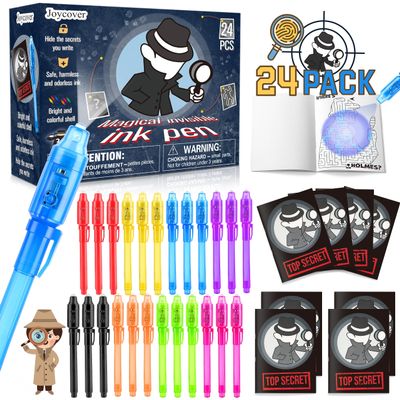 Joycover 24 PCS Invisible Ink Pen with UV Light for Kids, Spy Pens and NotebookBirthday Party Favors for Kids 4-8, School Prize Goodie Bag Stuffers, UV Pen for Secret Message Escape Room