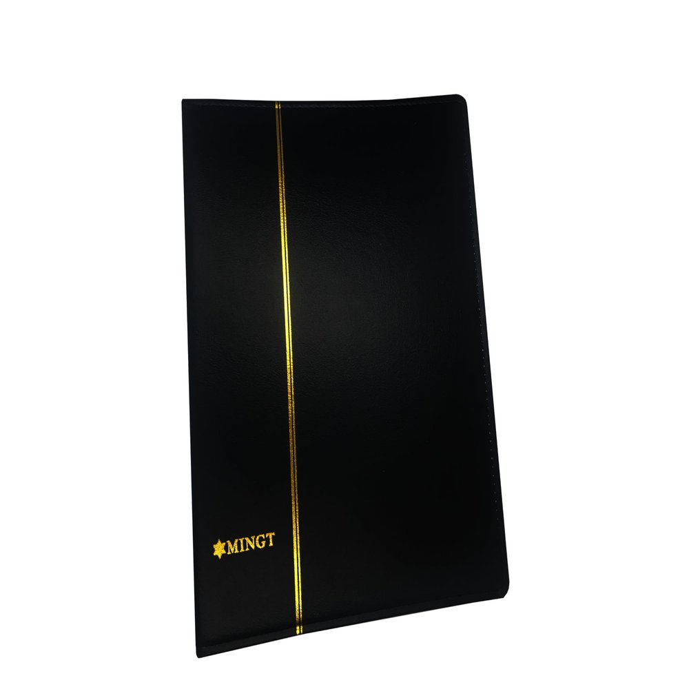 PCCB MINGT 4-Rings Binder PU Leather Collection Album Cover for Banknote Stamp Paper Money Coin Collecting and Supplies (Black)
