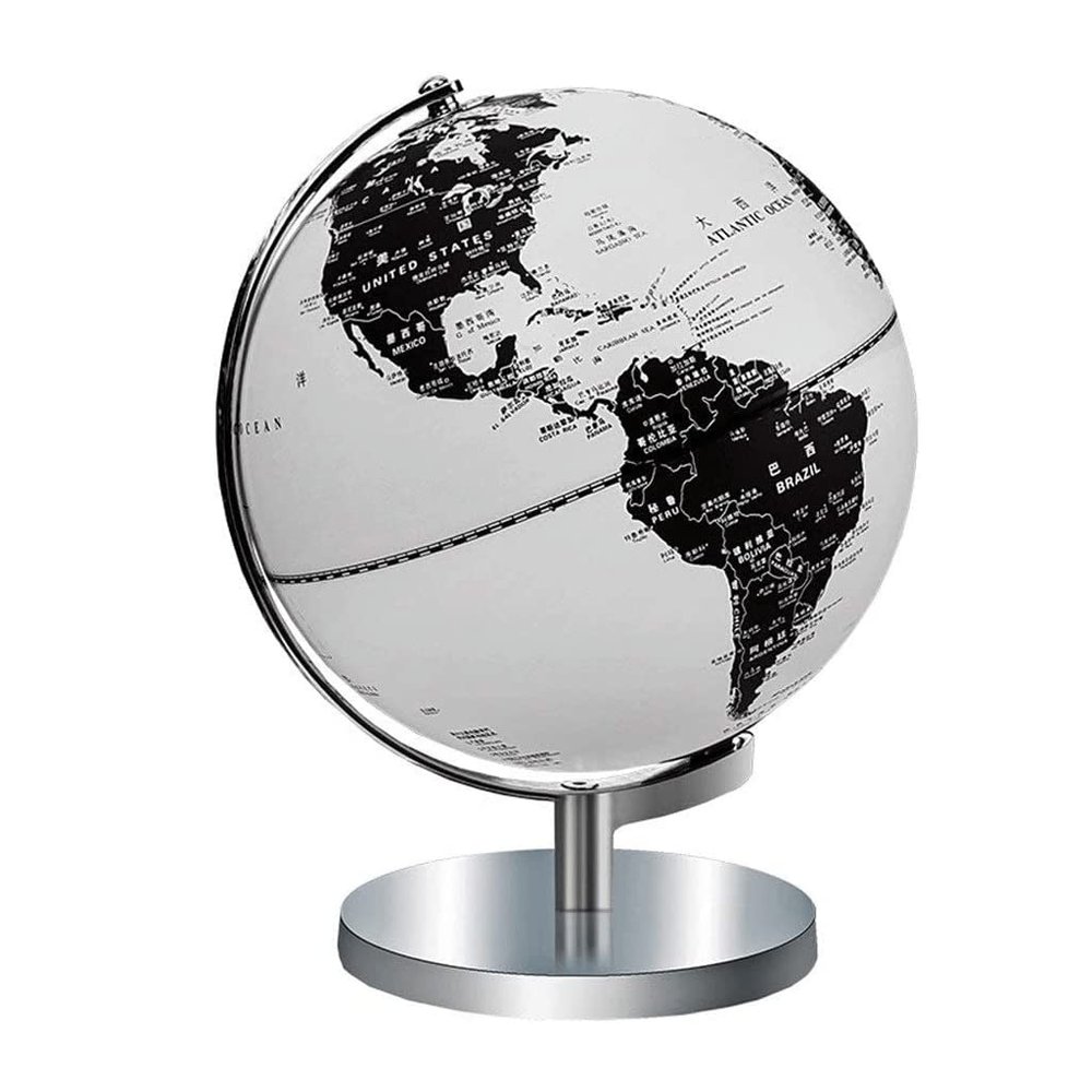 POCHY Practical Globe Educational Globe Metallic Black and White World Globes Chinese and English Geographic Globes for Great Decorations Gift Beautifully Decor
