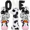 Cow Print Number Balloon 1 Letter Banner - 40 Inch Baby 1st Birthday Barnyard Cowgirl Western Theme Farm Animal Moo Moo I'm One Year Old Party Decor Supplies 18 Pcs Kit view 1