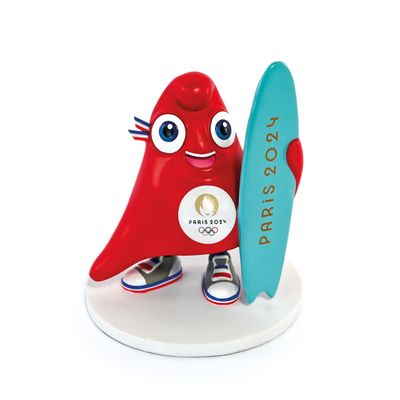 Doudou et Compagnie - Mascot Phyrge Surf - Official Paris 2024 Figurine - JO2509-14.5 cm - Authentic Red Design - Officially Licensed Product - Ideal Fans and Collectors