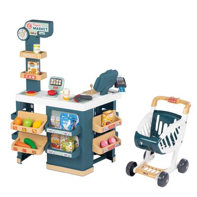 Smoby - Supermarket, Children's Shopping Trolley Included, Mechanical Scale, Electronic Functions and 42 Accessories for a Full Shopping Experience, Suitable for Kids Aged 3 Years and Over