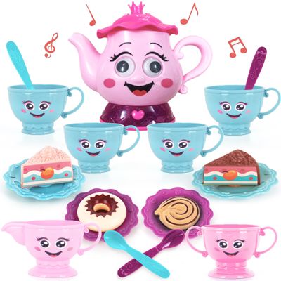 ArtCreativity Musical Tea Set for Girls, 19 Piece Girls Tea Party Set, Toddler Tea Set with Motion Activated Pouring Sound, Music, and Tea Sets for Toddlers 3-5