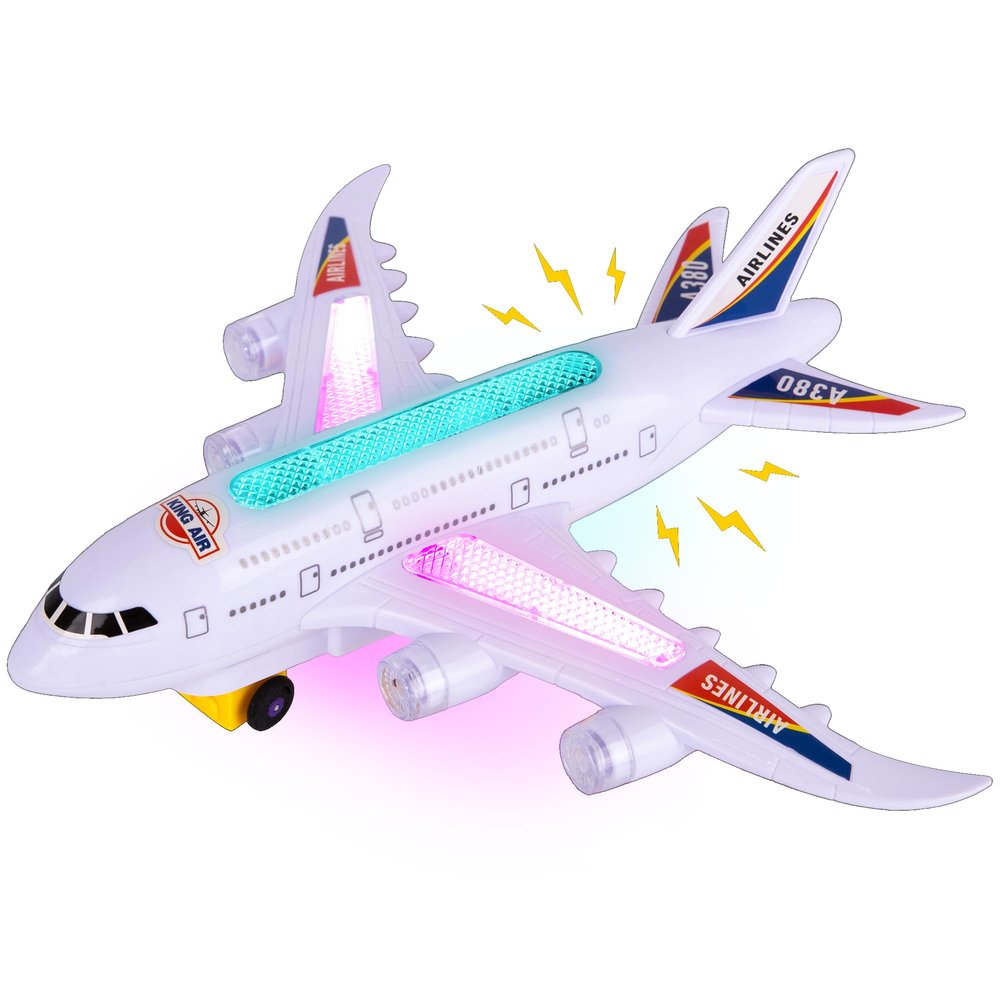 ArtCreativity Light-Up Airplane Toy with Bump & Go Action, Flashing LED Lights & Takeoff Sounds  Kids Airplane Toy with Moving Wheels  Fun Birthday Gift for Boys & Girls Ages 3-8