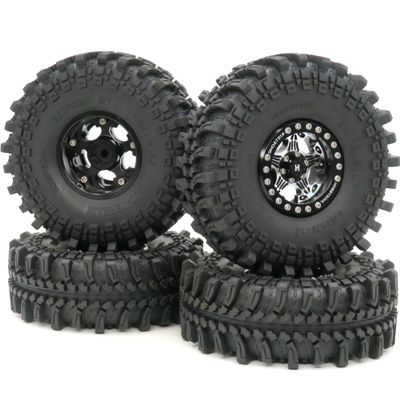 HOBBYSOUL Height 121mm 1.9 Tires and Wheels Rims Black, 1.9 Beadlock Wheels and Tires for 1/10 Mud Crawler Axial SCX10 Traxxas TRX-4 Redcat Gen8 Tamiay CC01, (4-Pack, Assembled)