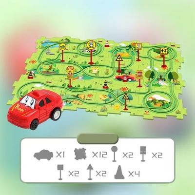DIY Assembling Electric Trolley, Children's Educational Track Car Set, Puzzle DIY Electric City Construction Train Track Battery-Operated Toy Children's Toy Gift (25PCS, Land)