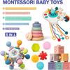 Baby Toys 6 to 12 Months, 5 In 1 Montessori Toys for 1 Year Old, Incl Travel Pull String Toy & Rattle Teether & Stacking Baby Block & Soft Infant Ring & Sensory Ball for Toddler 0-3-6-9-12 Month view 3