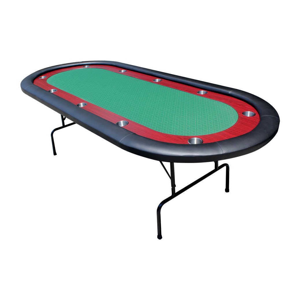 INO Design Poker Table for 10 Player Casino Games 96 inches Light Series with Cup Holders Wooden Racetrack Felt Foldable Legs, Green