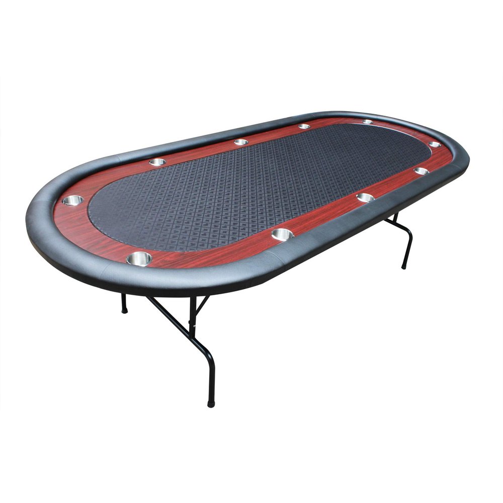 INO Design Poker Table for 10 Player Casino Games 96 inches Light Series with Cup Holders Wooden Racetrack Felt Foldable Legs, Black