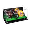 Better Display Cases Acrylic Three Mini - Miniature Football Helmets (not Full Size) Display Case with Mirror Case, Black Risers, Turf Base and Wall Mount 19.25" x 8.25" x 8" (V47/A103) view 1