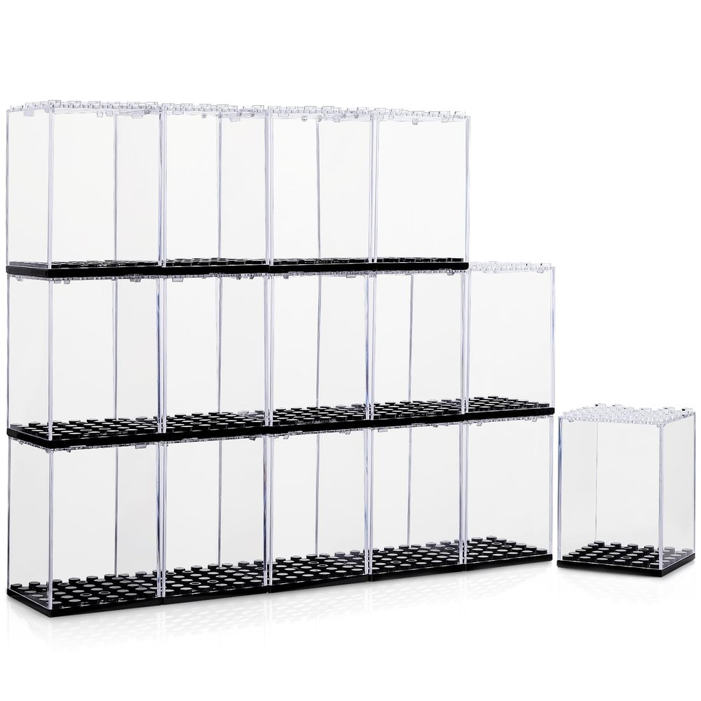 15 Display Cases Fits for Minifigures, Mini-Figures Display Boxes Fits for Figures Display, Single Mini-Figures Storage Case for Figures Collectors, Dust-Proof (Black)
