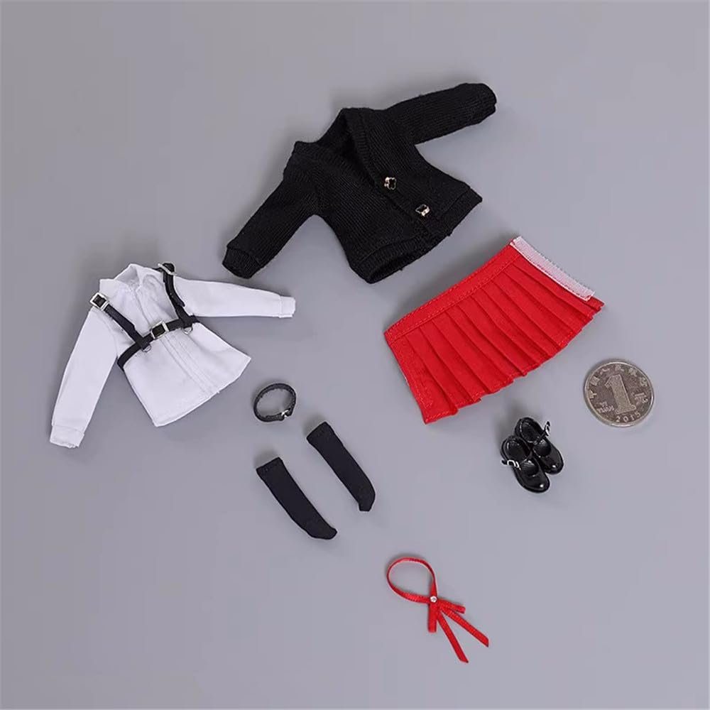 1/12 Scale Female Clothes,Female Student Shirt Pleated Skirt Coat Shoes Costume Outfit Clothing for 6inch PH TBL JO Female Action Figure Body (Long Sleeved Shirt Ver. D)
