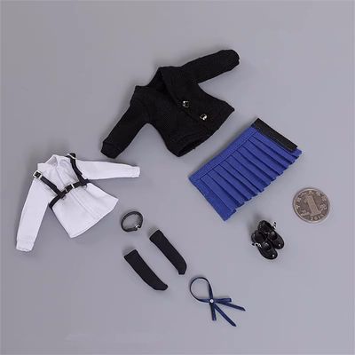 1/12 Scale Female Clothes,Female Student Shirt Pleated Skirt Coat Shoes Costume Outfit Clothing for 6inch PH TBL JO Female Action Figure Body (Long Sleeved Shirt Ver. A)