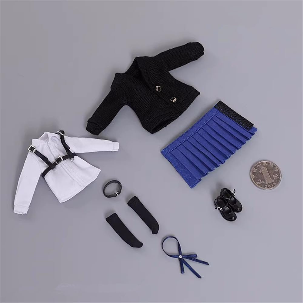 1/12 Scale Female Clothes,Female Student Shirt Pleated Skirt Coat Shoes Costume Outfit Clothing for 6inch PH TBL JO Female Action Figure Body (Long Sleeved Shirt Ver. A)
