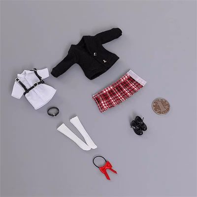 1/12 Scale Female Clothes,Girl Student Shirt Pleated Skirt Coat Shoes Costume Outfit Clothing for 6inch PH TBL JO Female Action Figure Body (Short Sleeved Shirt Ver. A)