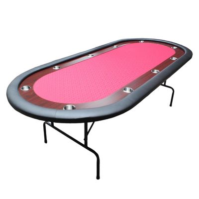 INO Design Poker Table for 10 Player Casino Games 96 inches Light Series with Cup Holders Wooden Racetrack Felt Foldable Legs, Red