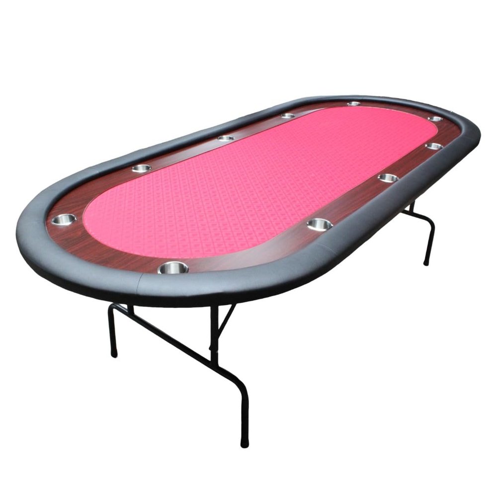 INO Design Poker Table for 10 Player Casino Games 96 inches Light Series with Cup Holders Wooden Racetrack Felt Foldable Legs, Red