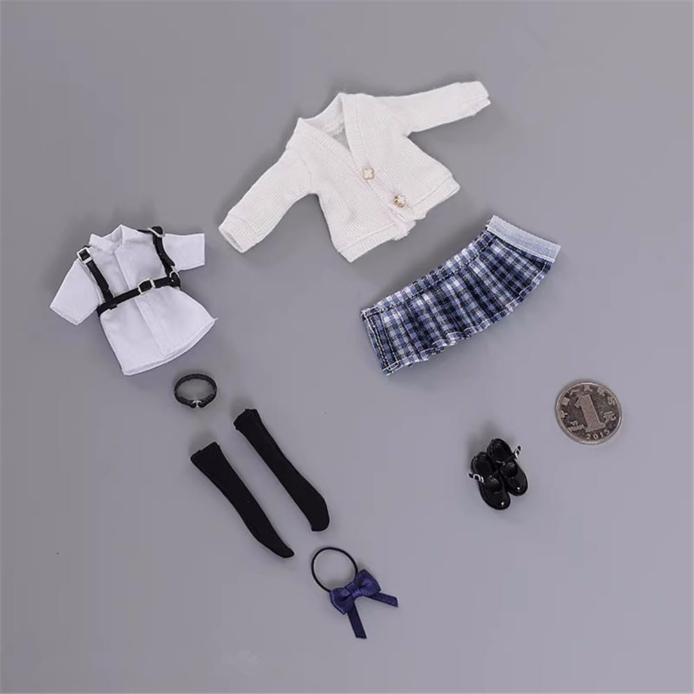 1/12 Scale Female Clothes,Female Student Shirt Pleated Skirt Coat Shoes Costume Outfit Clothing for 6inch PH TBL JO Female Action Figure Body (Short Sleeved Shirt Ver. B)