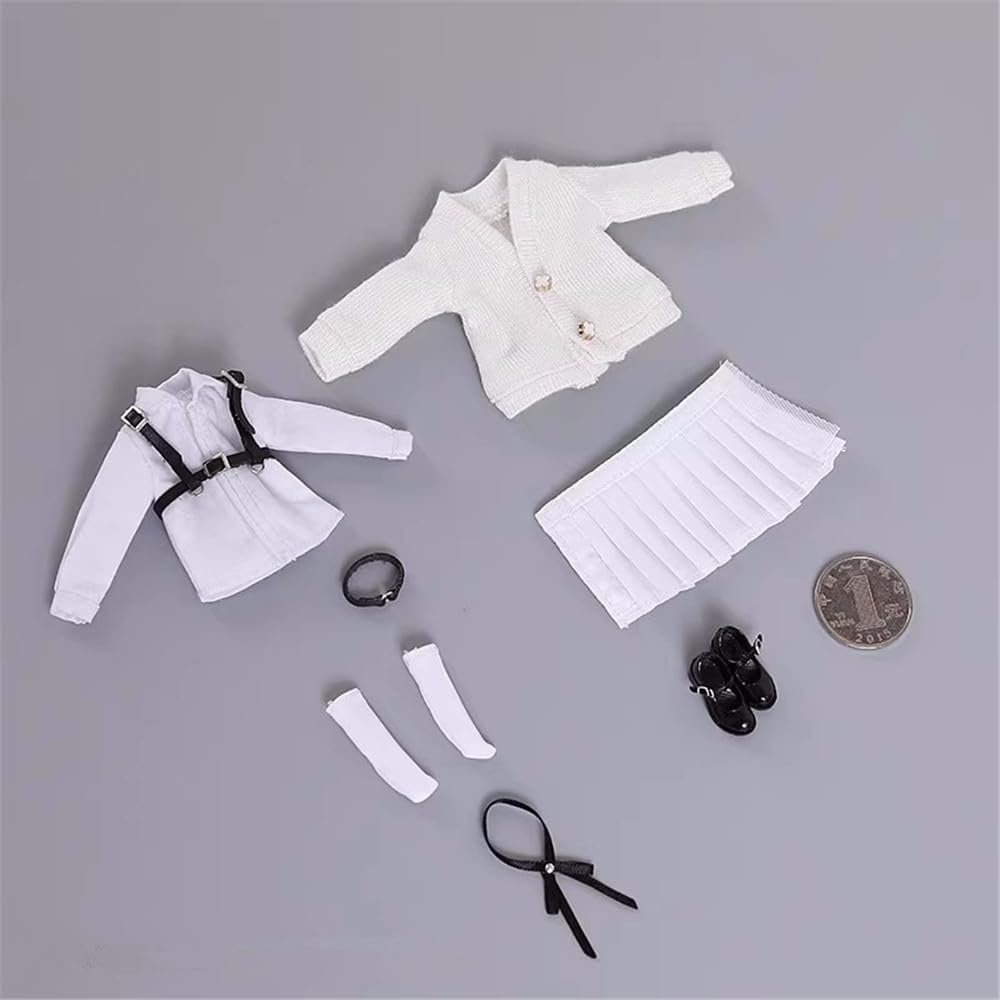 1/12 Scale Female Clothes,Female Student Shirt Pleated Skirt Coat Shoes Costume Outfit Clothing for 6inch PH TBL JO Female Action Figure Body (Long Sleeved Shirt Ver. C)