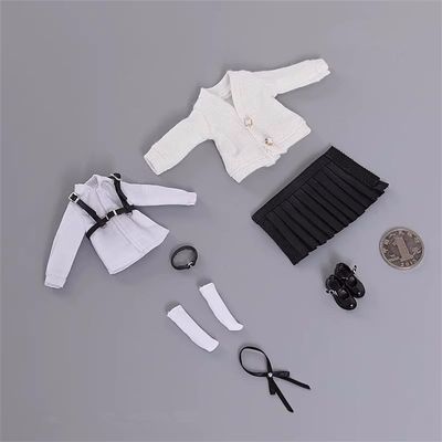 1/12 Scale Female Clothes,Female Student Shirt Pleated Skirt Coat Shoes Costume Outfit Clothing for 6inch PH TBL JO Female Action Figure Body (Long Sleeved Shirt Ver. B)