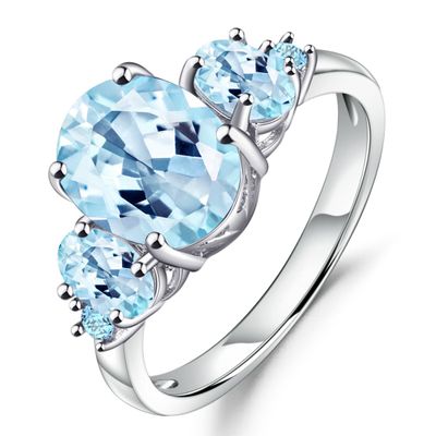 Kemstone Luxurious Geometric Natural Sky Blue Topaz Gemstone Ring | 925 Sterling Silver (6)