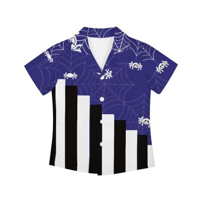 AmzPrint Halloween Shirt for Toddler Boys Spider Web Print Hawaiian Shirts Button Down Purple Tops for Kids Holiday Costume