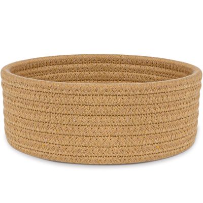 ABenkle Small Woven Basket, Empty Tiny Shallow Storage Basket, Mini Cotton Rope Baskets, Round Decorative Hamper, Basket Storage Bins for Toys, Spa, Socks, Nursery, Living Room- Brown