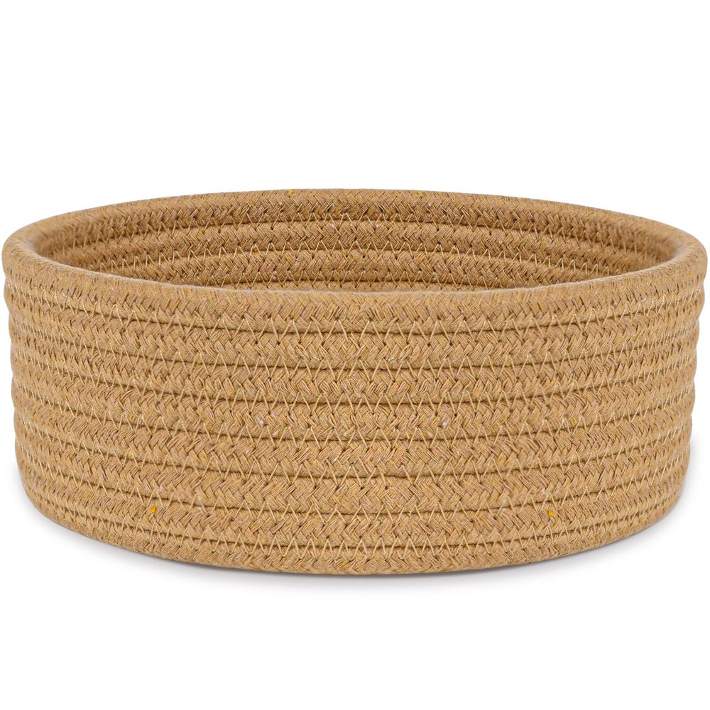 ABenkle Small Woven Basket, Empty Tiny Shallow Storage Basket, Mini Cotton Rope Baskets, Round Decorative Hamper, Basket Storage Bins for Toys, Spa, Socks, Nursery, Living Room- Brown