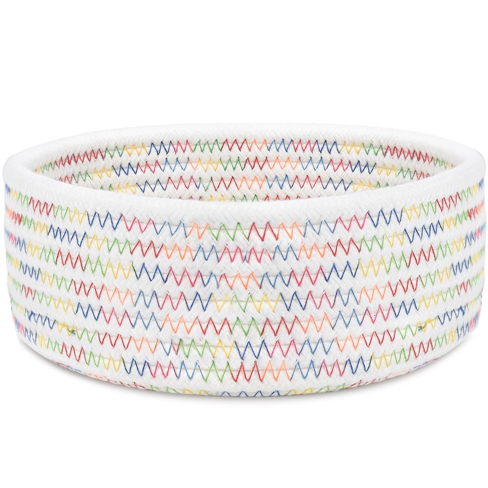 ABenkle Small Woven Basket, Empty Tiny Shallow Storage Basket, Mini Cotton Rope Baskets, Round Decorative Hamper, Basket Storage Bins for Toys, Spa, Socks, Nursery, Living Room