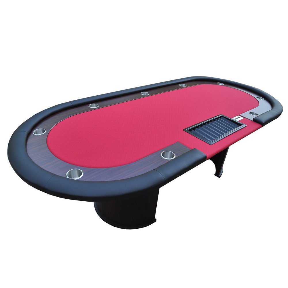INO Design Poker Table for 10 Players 96 inches Oval Texas Hold'em Casino Games with Cup Holders Chip Tray Dropbox Speed Cloth, Red