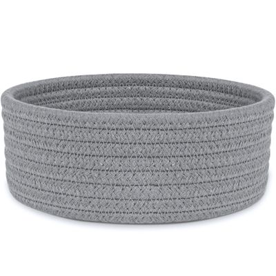 ABenkle Small Woven Basket, Empty Tiny Shallow Storage Basket, Mini Cotton Rope Baskets, Round Decorative Hamper, Basket Storage Bins for Toys, Spa, Socks, Nursery, Living Room- Grey