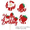 1 Pack Happy Birthday Cake Topper Glitter Strawberry Cake Pick for Fruit Theme Baby Shower Kids Birthday Party Strawberry Fruit Party Cake Decorations Supplies view 3