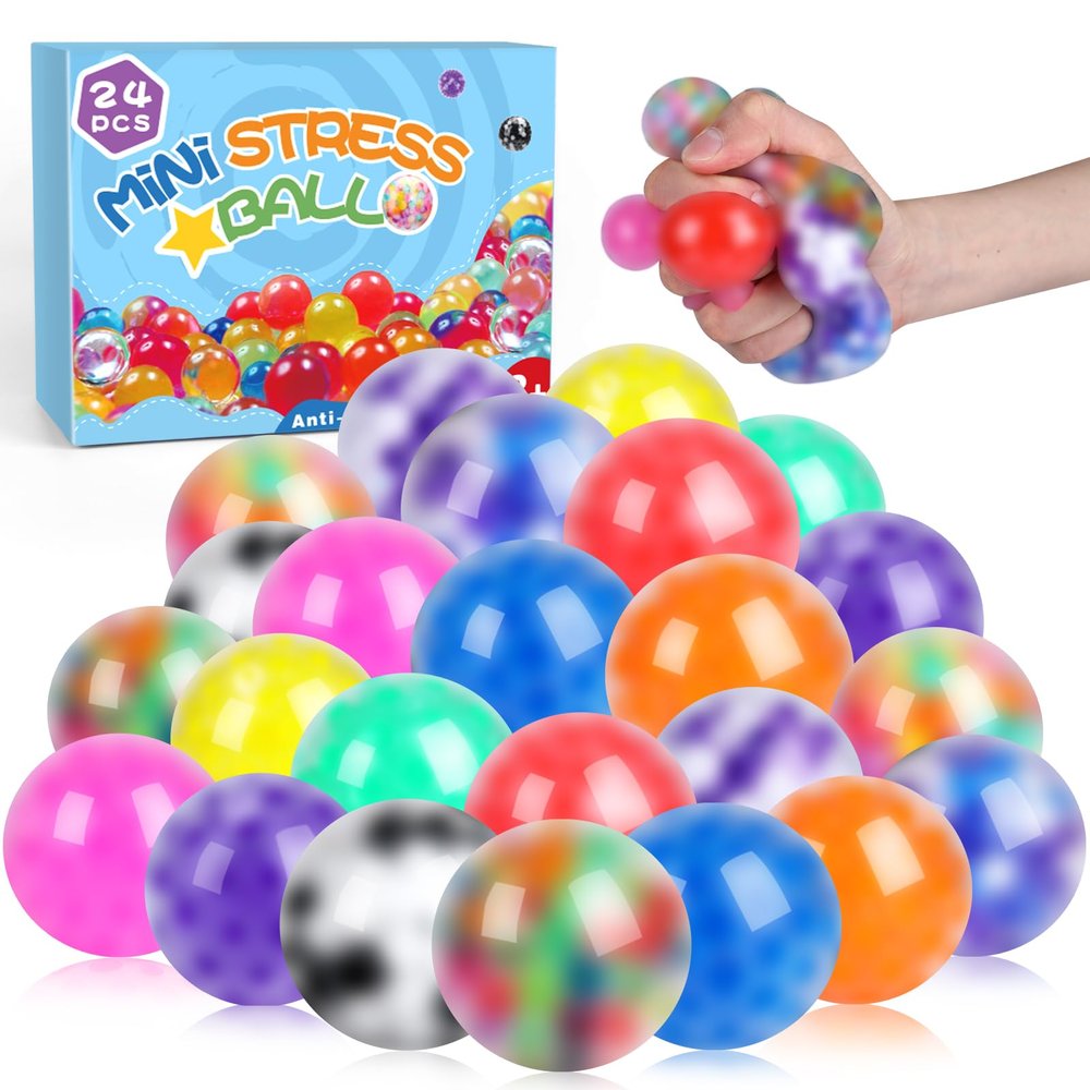 24Pack Stress Balls, Squishy Ball, Squishy Squeeze Balls Bulk Fidget for Adults, Stress Relief Balls, Party Favors, Birthday Gift, Goodie Bag Stuffers