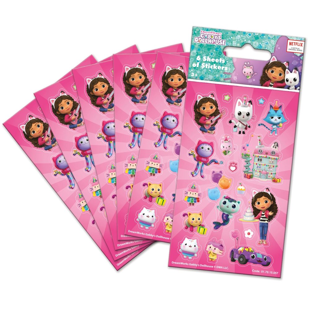 Paper Projects 01.70.15.057 Gabby's Dollhouse (6 Sheets) | Official Licensed Product | Perfect as Party Bag or Stocking Fillers, 12.5cm x 7.5cm