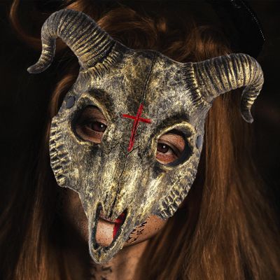 ABOOFAN Halloween Mask Goat Mask Halloween Party Masquerade Animal Head Cosplay Prop Skeleton Decor Decorative Pu Clothing Party Supplies 3d Prop