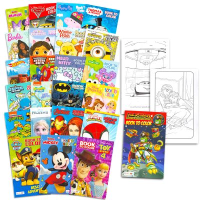 24 Pack Small Coloring Book Set - Bundle of Classroom Prizes, Rewards, Party Favors with Disney, Nick, More | Mini Activity Kits for Kids Ages 2-8