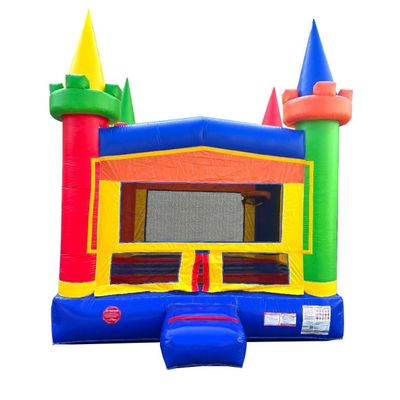 Crossover Rainbow Modular Castle Inflatable Bounce House with Basketball Hoop, PVC Vinyl Bouncy Jumper for Kids Includes Blower, Stakes and Storage Bag 13 x 12 x 14.5 Feet Bouncer