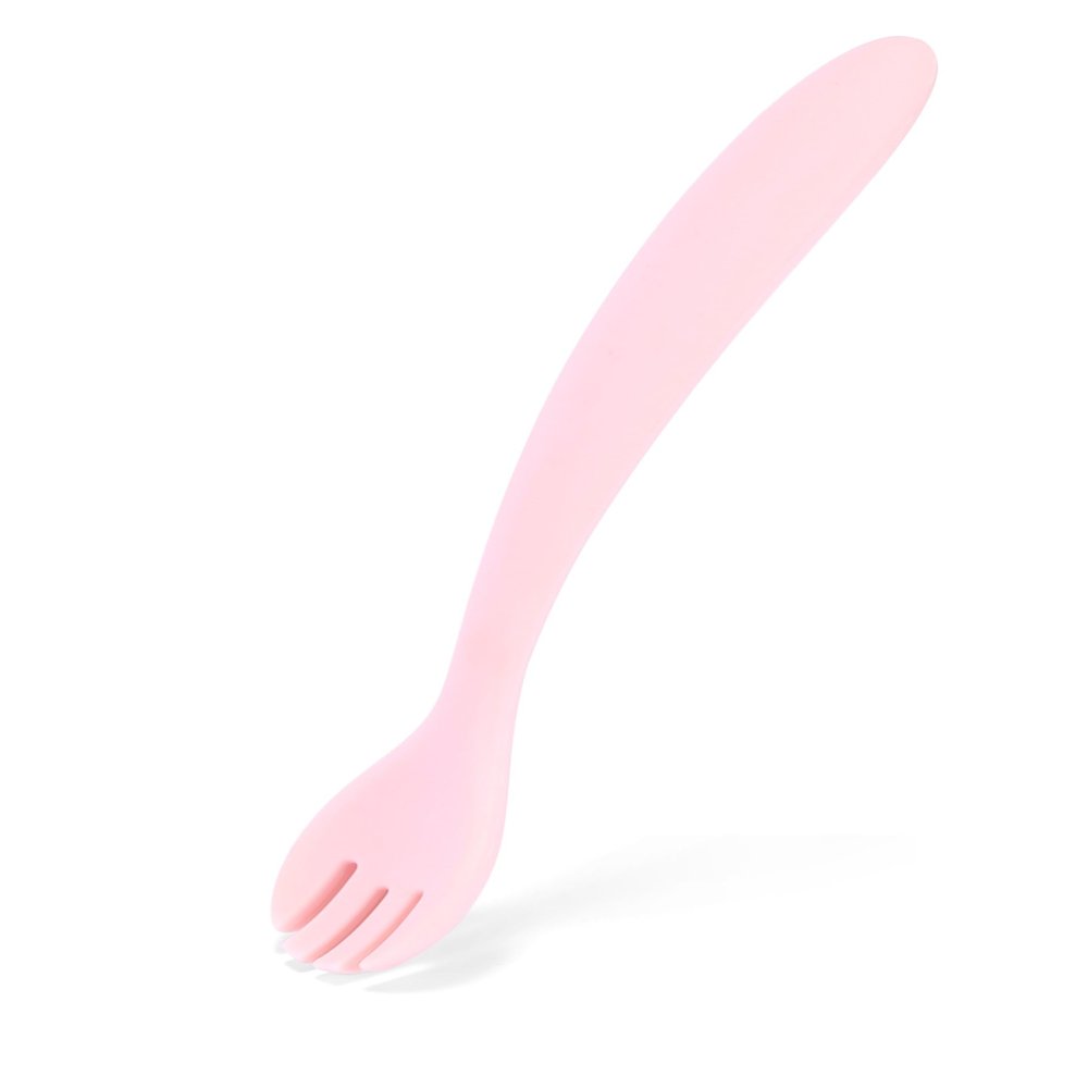100% Food Grade Silicone BABY Spoon and Fork set|First Stage self feeding Baby Self Feeding Spoons 6+ Months| Toddler Baby Utensils 6-12 Months (Dark Pink)