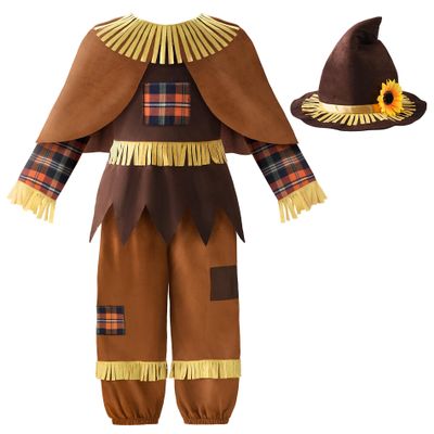 ReliBeauty Halloween Patchwork Scarecrow Costume Kids Boys Girls Set, 100