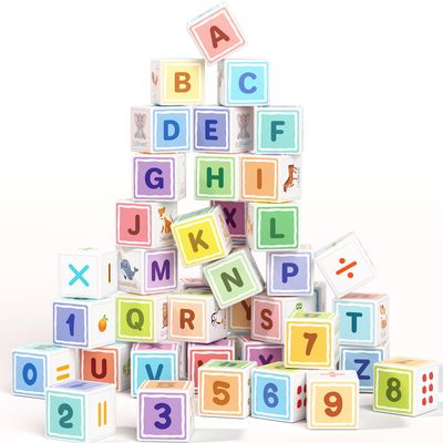 Asago Magnetic Blocks ABC 123 Alphabet Colorful Printed, Building Blocks for Toddler 1-3, Magnet Cubes Sensory Toys, Preschool Early Learning Number,Letter,Animals,Education for Kids Age 1 2 3