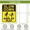 2 Pack Kids at Play Signs for Street with Metal Stake, Children at Play Safety Signs 16" x 12" for Street, Double-Sided Text and Graphics Easier to Identify, Slow Sign for Commercial Use Community view 2