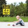 2 Pack Kids at Play Signs for Street with Metal Stake, Children at Play Safety Signs 16" x 12" for Street, Double-Sided Text and Graphics Easier to Identify, Slow Sign for Commercial Use Community view 3