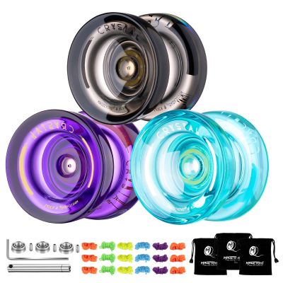 3 Pack of Yoyo K2 Crystal, Responsive Yoyos for Kids Beginner, Dual Function Yo-yos with Replacement Unresponsive Yo Yo Bearings for Advanced Player+Bearing Removal+18 Replacement Strings+3 Bags