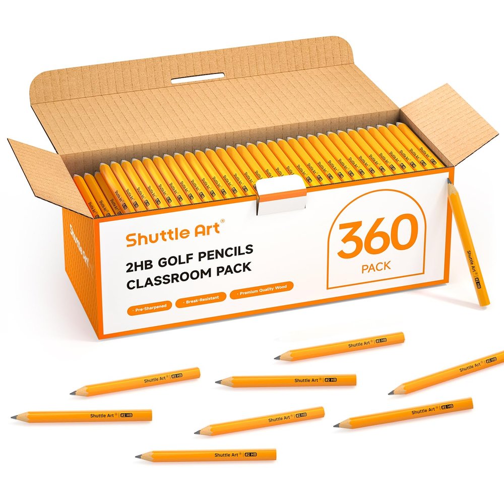 Shuttle Art 360 Pack #2 HB Golf Pencils, Wood-cased 3.5 Mini Pencils Bulk, Pre-sharpened Small Pencil for Kids Teachers Writing Marking Sketching, Classroom Essentials, Back to School Supplies