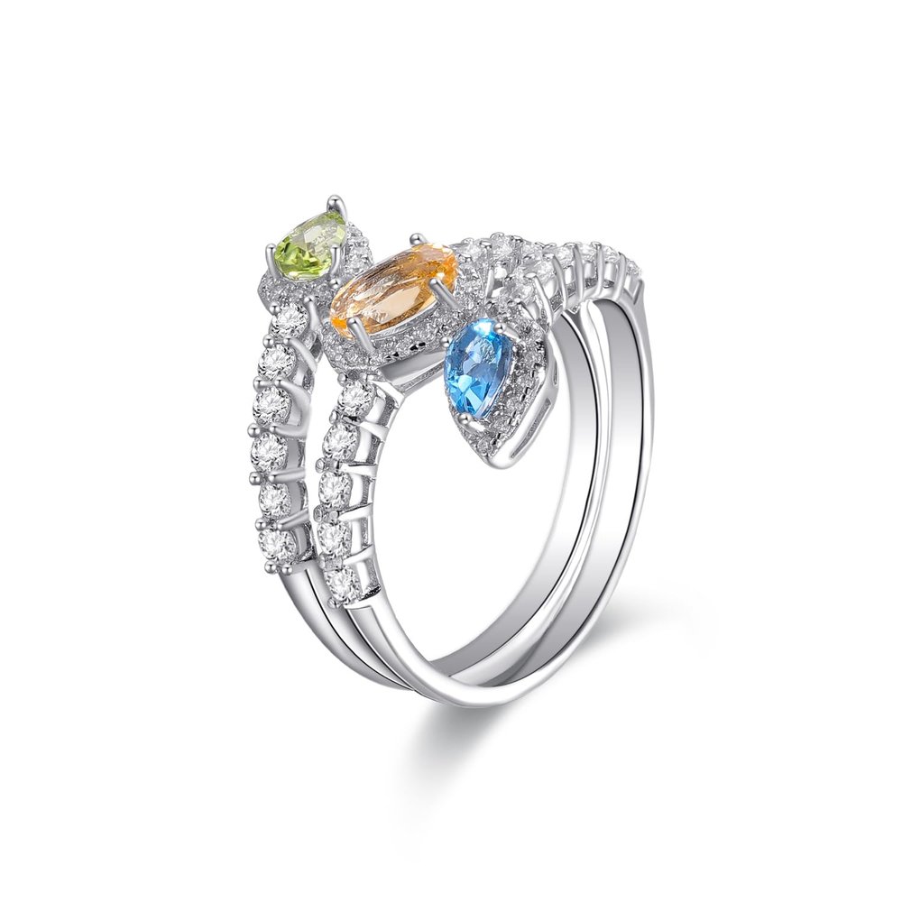 Kemstone Natural Yellow Topaz Multi-Gemstone Sterling Silver Ring (8)