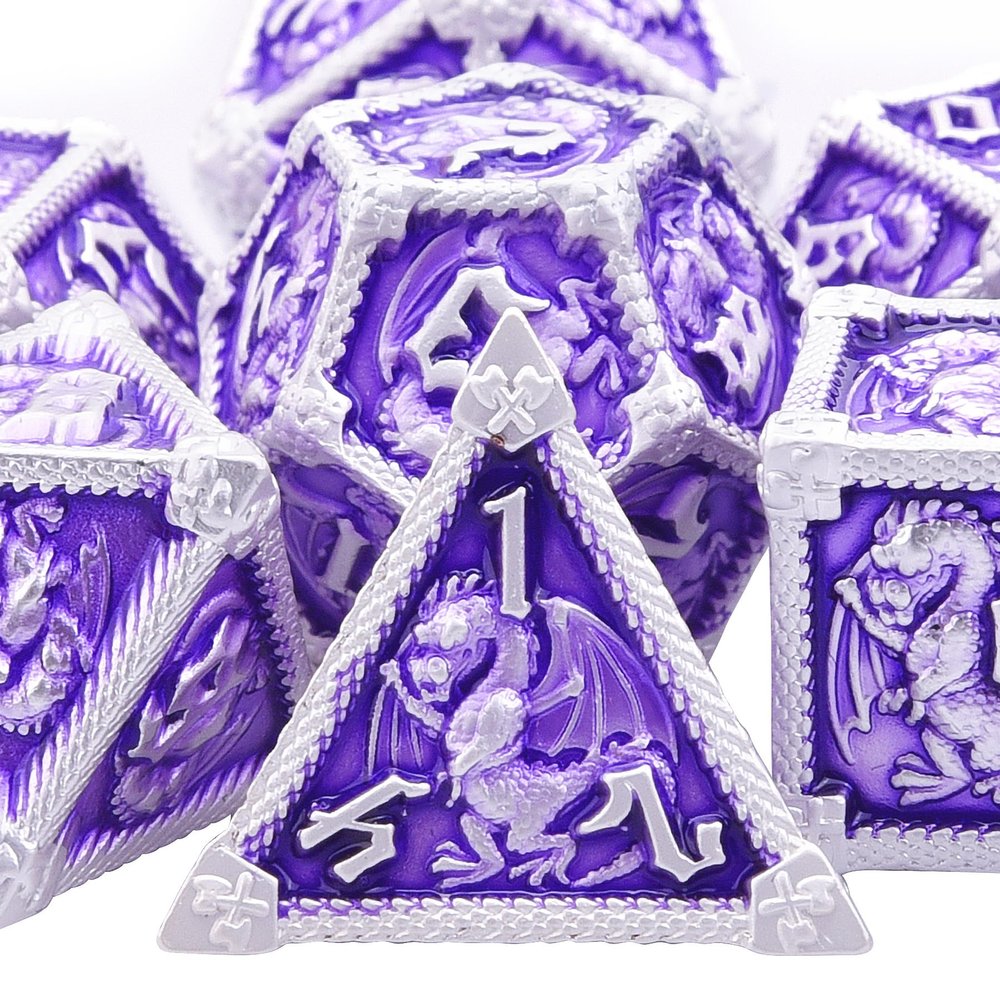 AUSTOR 7-Die Metal DND Dice Set Dungeons and Dragons Polyhedral Roll Playing Dice with Box D20 D12 D10 D% D8 D6 D4 for Pathfinder MTG RPG Board Games