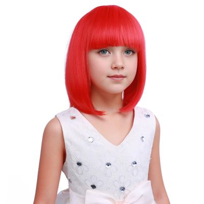 DUDUWIG Red Bob Wig Bob Wig Red Wigs Short Straight Wigs with Bangs Hairnet Include (Small Size)
