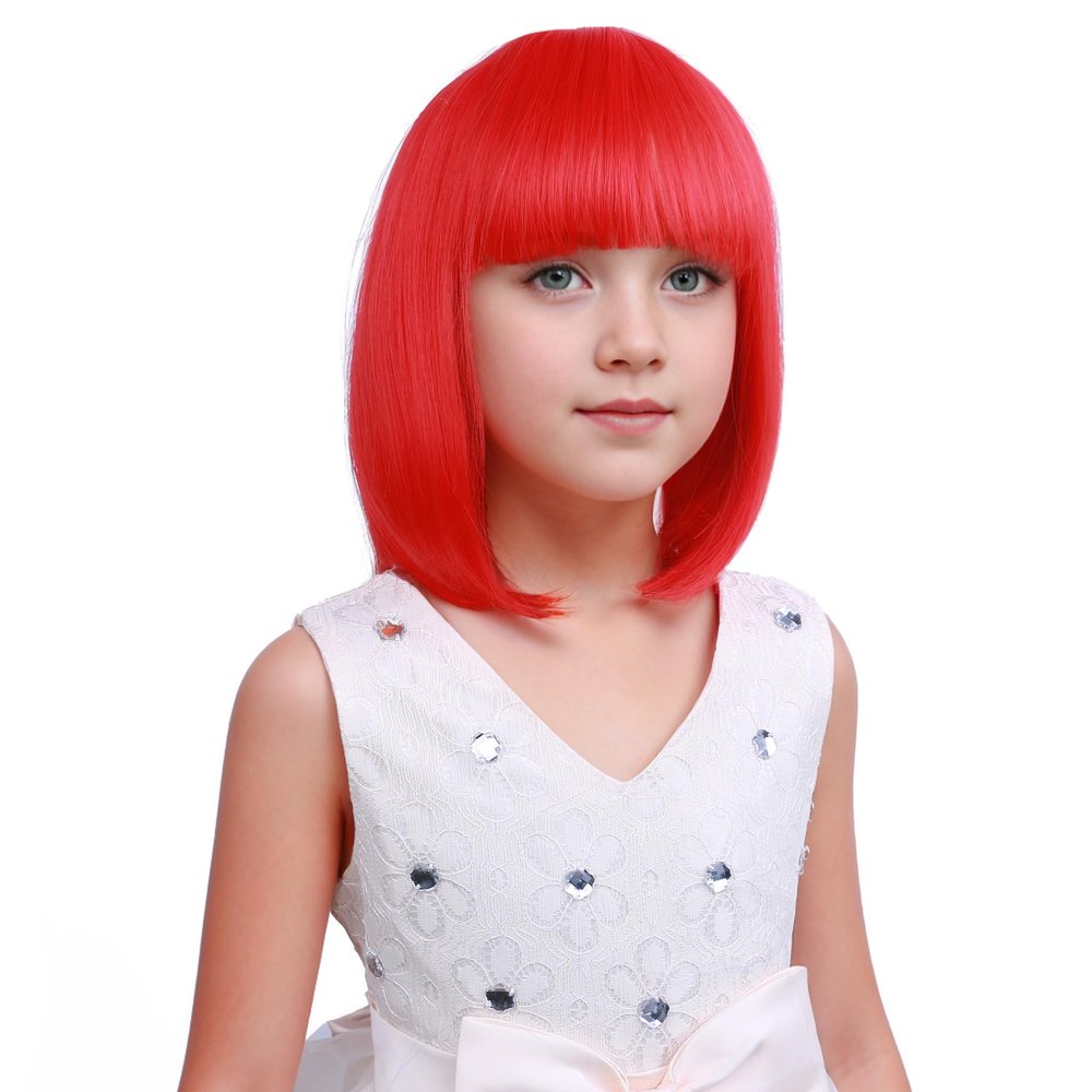 DUDUWIG Red Bob Wig Bob Wig Red Wigs Short Straight Wigs with Bangs Hairnet Include (Small Size)